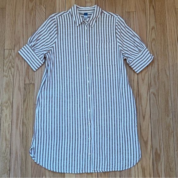 Striped Linen Blend Shirt Dress - Picture 3 of 11